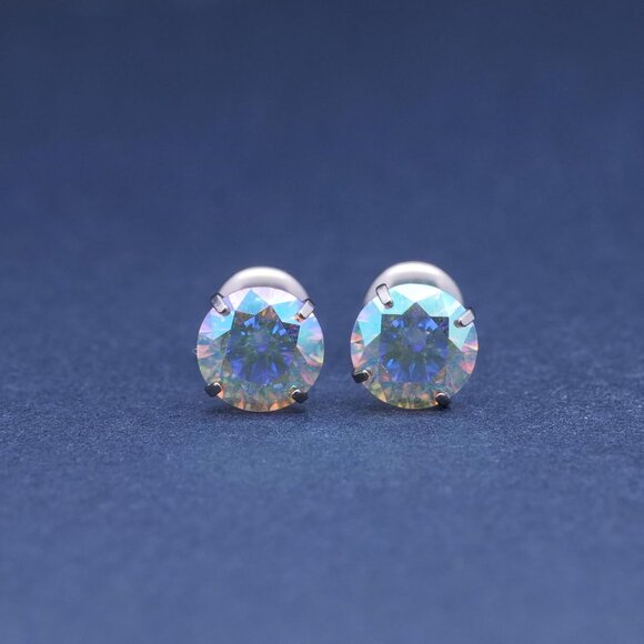 Aurora Borealis hypoallergenic titanium stud earrings with cubic zirconia, screw - Picture 5 of 6